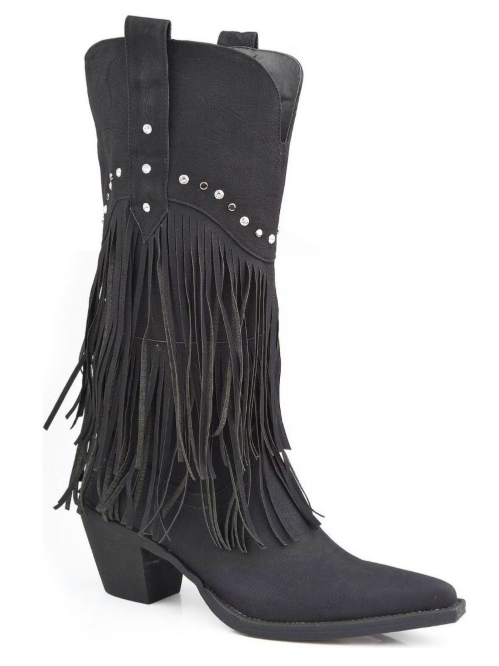 Fringe Roper Cowboy Boots Black with rhinestones US 9.5